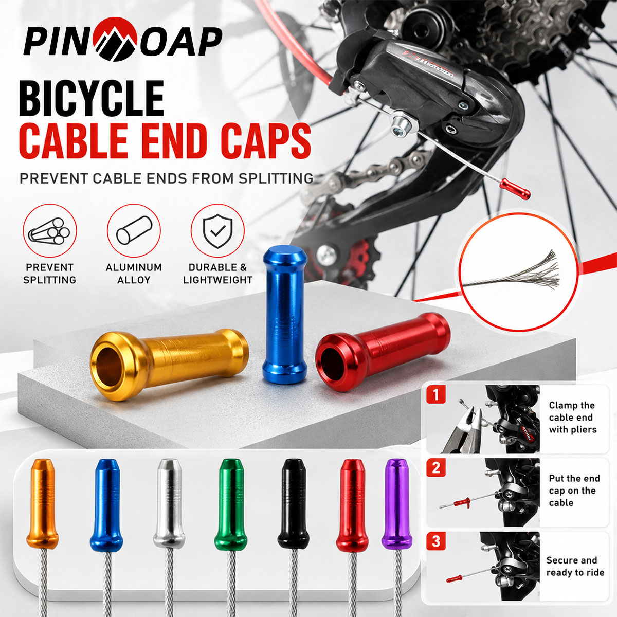 Cycling Gear Tips - PINMOAP 100 SZT. Aluminiowe Końcówki Linek